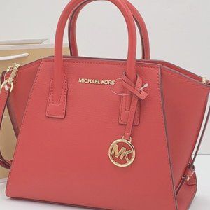 Michael Kors Avril Small Leather Top-Zip Satchel Flame color